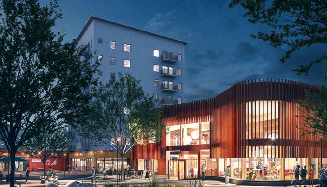 Valsta KAC exteriör torget.  Fotograf: White