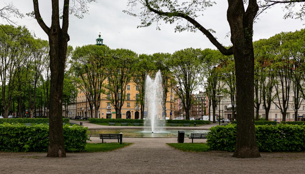Fontänen på Karlaplan i Stockholms innerstad. Foto: Pedro Gandra /Unsplash