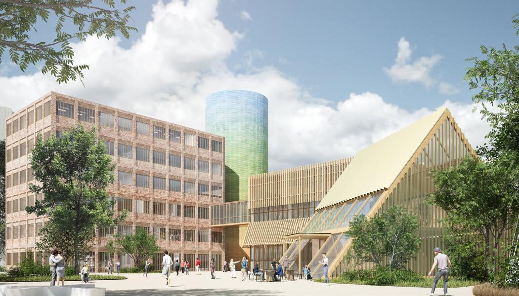Det vinnande förslaget på hur fjärrkylaanläggningen i hamnen ska se ut. Varbergs Fastighets AB, illustration: Magasin 7, gestaltning: EGA Erik Giudice Architecture.