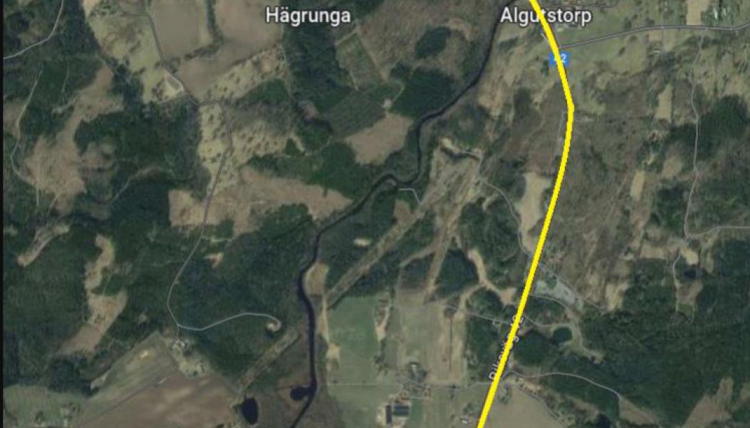 Ungefärlig sträckning längs med väg 42 i Vårgårda. Bild: Trafikverket