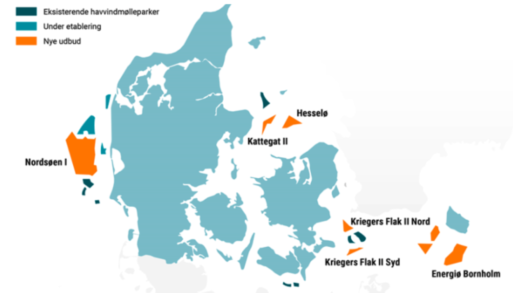 Inga anbud har kommit in för de sex utlysta havsvindkraftparkerna i Nordsjön och Östersjön. Karta: Energistyrelsen  