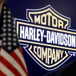 Richard Drew AP/TT: Bokslut från Harley-Davidson. Arkivbild
