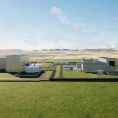 Illustration av hur en natriumanläggning kan se ut, med reaktordelen till höger och energilagret till vänster. Bild: TerraPower.