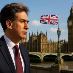 Redan i samband med att Labour återtog makten 2024 presenterade Miliband en omfattande plan för att ställa om Storbritanniens energisystem. Illustration: AI-genererad bild. Ej ett fotografi. Upphovsrätt © Conventus
