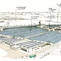 Illustration av den planerade vätgasanläggningen i Châtellerault, som även skulle ha försetts med en solcellspark för att driva elektrolysörerna. Foto: Lhyfe