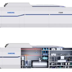 Konceptbild av ett flytande kärnkraftverk utrustat med två SMART100-reaktorer. Bild:
Samsung Heavy Industries