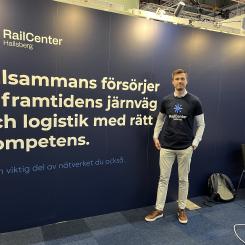 Projektledaren Dino Keljalic representerade RailCenter på järnvägsmässan Train & Rail och berättade om kommande utbildningssatsningar.