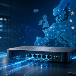 Routrar och nätverksutrustning lyfts fram som en central del av Europas digitala infrastruktur och tekniska självständighet. Illustration: AI-genererad bild. Ej ett fotografi.
Upphovsrätt © Conventus– AI-genererat innehåll. Inget av materialet får reproduceras eller användas i andra sammanhang utan skriftligt medgivande.